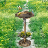 ZUN Outdoor Solar Lighted Pedestal Bird Bath Fountain Decoration with Planter and Feeder, Decorative 79458343