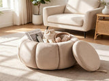 Pumpkin Shaped Velvet Storage Ottoman, Multi-Functional Foot Rest Stool with Hidden Storage, Flip 60762584