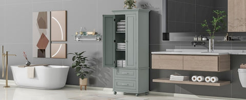 ZUN Tall Storage Cabinet with Two Drawers for Bathroom/Office, Grey WF299284AAE