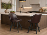 Set of 2 commercial-grade, super comfortable upholstered swivel bucket-seat bar stools with metal W5232P423676