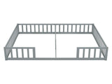 Double Twin Floor Bed with Fence, Guardrails, without door, Grey W504P143285