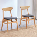 Cozy Natural Wood Color Rubberwood Dining Chair Set - 2 Pieces, Solid Wood and Rattan-Style Design, W1512P355738