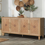 Carved Flower Door Large Storage Cabinet With Metal Handle Suitable For Living Room, Kitchen, W1445P164167