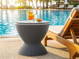 Gray Outdoor Imitation Rattan Ice Cooler Side Table 8Gal 2-Height Adjustable with Drain Plug 49158716