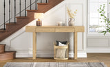 ZUN TREXM Narrow Console Table with Rattan Accent, Natural Wood Finish Entryway Table with Storage N715P223098M