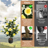 2 PCS 38 Inch Artificial Camellia Tree Faux Flower Plant in Cement Yellow 46836016