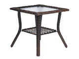 Outdoor Wicker Side Table, Rattan End Table with Glass Top, Patio Coffee Bistro Table for Indoor 91766785