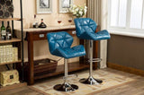 ZUN Glasgow Contemporary Tufted Adjustable Height Hidraulic Bar Stools, Set of 2, Blue T2574P164865