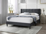 Elegant Modern Charcoal Brushed Linen 1pc Queen Size Bed Upholstered Box Design Headboard Bedframe B011P238937