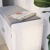 Shoe Storage Bench with Padded Seat Cushion, Entryway Bench with 2 Barn Doors-White W282P144349