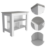 Cala Kitchen Island, Four Legs, Three Shelves -White / Ibiza Marble B20092009