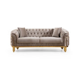 Vanessa Modern Style Button Tufted Sofa Made of Wood and Gold Coated Metal Legs in Taupe Color 698781110416