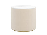 Upholsteredstand with 3 Drawers, Round Bedside Table with Metal Handles,Marbling Stickers Top N733P272609A