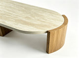 48.42 inch Oval Coffee Table, Modern Coffee Table with Faux Wood Curved MDF Legs, Faux Travertine W5230P567208