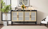 TREXM Rustic Sideboard with Decorative Rattan Doors and Adjustable Shelves for Entryway, Dining N715P203848B