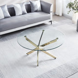 ZUN Modern Round Tempered Glass Coffee Table with Chrome Legs 49076259