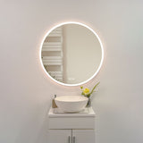 ZUN 32 in. Round Acrylic Framed Dimmable Anti-Fog LED Bathroom Vanity Mirror W716P233451