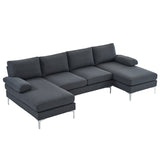 280*130*85 U-Shaped 4-Seat Linen Seat Frame Wooden Frame Back Iron Frame Silver Feet Indoor Modular 62447468