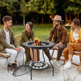 30" Outdoor Fire Pit Dining Table, 3-in-1 Round Wood Pit Bowl, Patio Ice Bucket with W2225142618