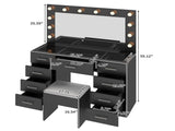 Vanity Desk Set with Large Lighted Mirror and Powre Outlet, Glass Top Makeup with 9 Drawers, 12228143