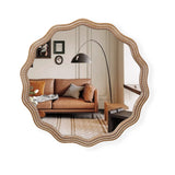 23.62 inches Wood Round Wavy Wall Mirror Round Wall Mirror Scalloped Mirror -Large Decorative Wood W2295P290646