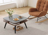 Faux Marble Side Table with 4-Sided Storage Shelves, 24" Square End Table for Living Room Bedroom 15029922