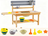Natural Fir Wood Children Mud Kitchen Toy, Interactive Outdoor Sensory Play Station with Storage 86954566