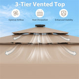 10 foot taupe terrace umbrella with solar powered LED lights and multi-layered ventilated roof 60207818