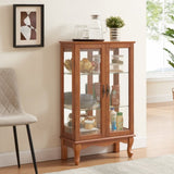 2 Doors Curio Cabinet with Tempered Glass Doors, Curio Cabinets with Mirrored Back Panel and W2275P177197