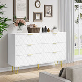 ZUN Modern white 6 Drawers Bedroom,Wooden drawers with Gold Handles, Chest Dresser with Deep Drawers 77731240