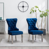 ZUN Montura Contemporary Tufted Velvet Chair with Nailhead Trim, Set of 2, Blue T2574P164574