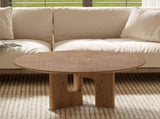 31.5 Inches Round Rustic Ash Wood Veneer Coffee Table for Small Living Room W3136P354198