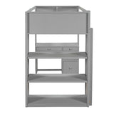 ZUN Twin Size Loft Bed with Ladder, Shelves, and Desk, Gray 83068138