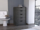 Dresser 42H" 5 Drawers Narrow Dresser, Slim Storage Chest of Drawers, Bedroom, Smokey Oak B097P167438