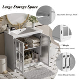 30" Modern Bathroom Vanity with Ceramic Sink, Bathroom Vanity Cabinet with Tempered Blurred Glass N817P279904W