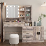 ZUN Large Makeup Vanity with Lights, Vanity Table with Charging Station, Vanity Desk with Mirror and 10 92556033