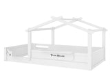 Twin Size Floor Bed with Guardrails and Roof, Kids House Floor Bed with a Small Built-in Tray and W1580P396330