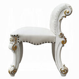 Beige and Antique Silver Vanity Stool with Nailhead Trim B062P208998