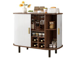 28" Fluted Wine Bar Cabinet with 8-Grid Wine Rack, 5-Level Adjustable Shelves, 2 Glass Holders, 96749371