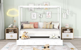 Twin Size Canopy Day Bed with twin size Trundle, White WF308885AAK