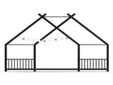 Black House Shaped Twin Size Kids Metal Bed with Side Rails, Platform Bed No Box Spring Needed, Safe 35174809