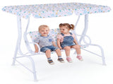 2-Seater Kids Patio Swing with Adjustable Canopy & Safety Belts Outdoor Toddler Swing Bench - White 86871810