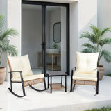 1pcs side table 2pcs rocking chairs, backrest sparsely woven, light yellow rattan, white cushion, 45516320