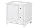 24" Bathroom Vanity with Sink and Drawers, White Freestanding Vanity Cabinet with Ceramic Top and 00086938