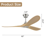 ZUN 60 Inch Outdoor Ceiling Fan Without Light 3 ABS Blade with Smart APP Control W934P156669