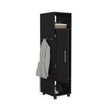 ZUN Cluster 63" Tall Wardrove One-Door Cabinet with Mirror, Three Shelves, Casters and Hanging Rod, B070P210733