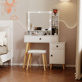 ZUN Dressing Table with Hollywood LED Mirror, Light Adjustable Brightness, Dressing Table, Padded Stool 31433958