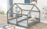 Twin Size House Platform Beds,Two Shared Beds, Gray WF296300AAE