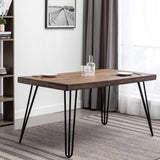 ZUN Aryven Industrial Metal Hairpin Design Dining Table, Rustic Dark Pine T2574P165175