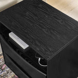 Mid Century Modern Nightstand with Charging Station & Outlet Hole & 2 Solid Wood Drawers, Louver W1801P303391